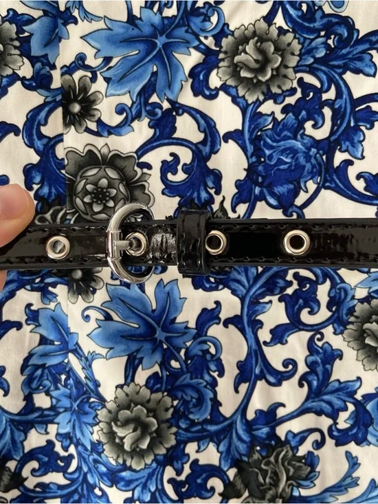 Premise Blue White Floral Damask Sheath Dress Size 4 NWT Belted Boho Career - Picture 4 of 8